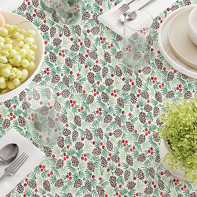 Rectangular Tablecloth, 100% Cotton, 52x84", Holiday Foliage & Berries