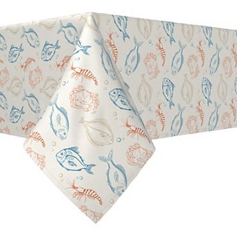 Rectangular Tablecloth, 100% Cotton, 52x84", Retro Sea