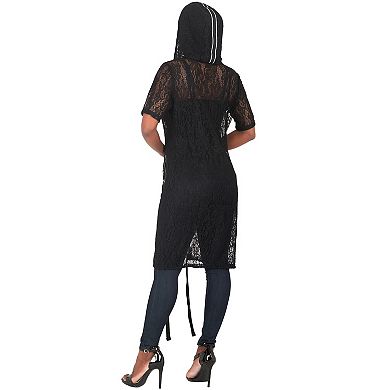 Kenny Sheer Lace Zip Up Short Sleeve Hoodie Jacket with Athletic Stripe