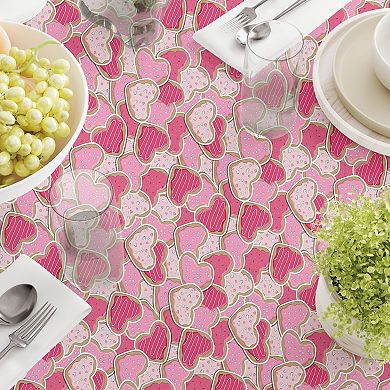 Square Tablecloth, 100% Cotton, 52x52", Decorated Heart Shaped Cookies