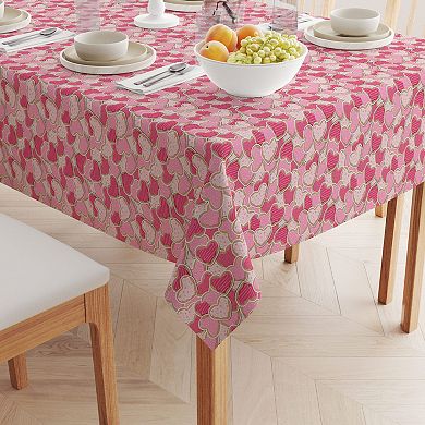 Square Tablecloth, 100% Cotton, 52x52", Decorated Heart Shaped Cookies