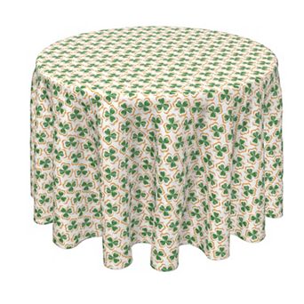 Round Tablecloth, 100% Polyester, 60" Round, Stenciled Orange & Green Shamrocks