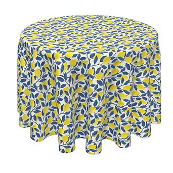 Round Tablecloth, 100% Polyester, 90" Round, Lemon Tree with Blue Leaves