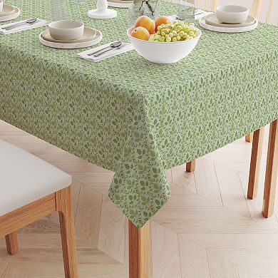 Rectangular Tablecloth, 100% Cotton, 60x84", Green Leaves Ornaments