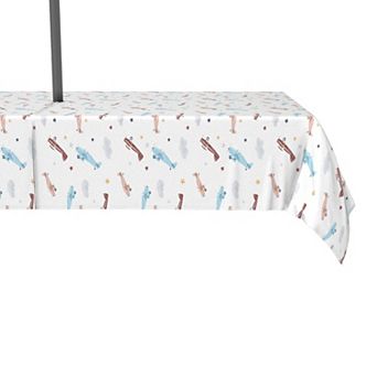 Water Repellent, Outdoor, 100% Polyester, 60x104", Watercolor Clouds & Airplanes