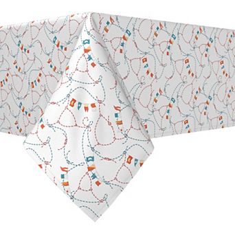 Rectangular Tablecloth, 100% Cotton, 52x84", Marine Life Rope Knot & Flags