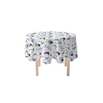Round Tablecloth, 100% Polyester, 60" Round, Purple & White Hydrangeas