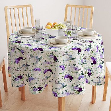 Round Tablecloth, 100% Polyester, 60" Round, Purple & White Hydrangeas