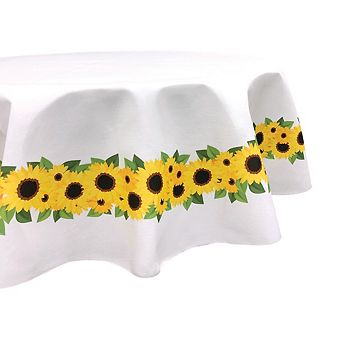 Round Tablecloth, 100% Polyester, 70" Round, Sunflower Garland