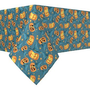 Rectangular Tablecloth, 100% Polyester, 60x120", Pumpkin Witch Hat and Stars