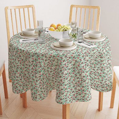 Round Tablecloth, 100% Polyester, 70" Round, Holiday Foliage & Berries