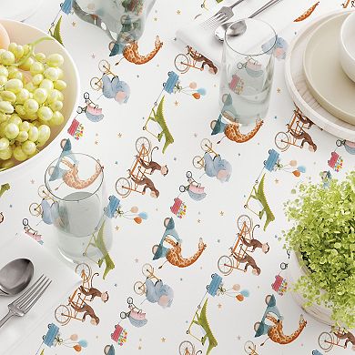 Round Tablecloth, 100% Polyester, 90" Round, Animals on Bikes Design