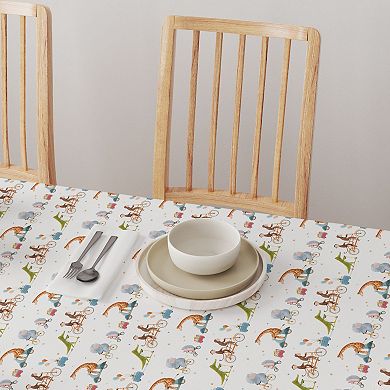 Round Tablecloth, 100% Polyester, 90" Round, Animals on Bikes Design