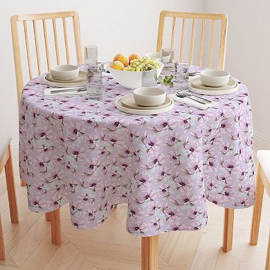Round Tablecloth, 100% Polyester, 60" Round, Brush Stroke Purple Flowers