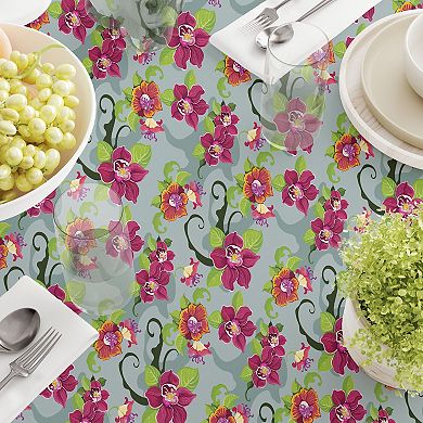 Round Tablecloth, 100% Polyester, 60" Round, Tropical Flower Pattern