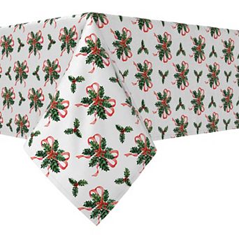 Square Tablecloth, 100% Cotton, 52x52", Holly and Ribbons