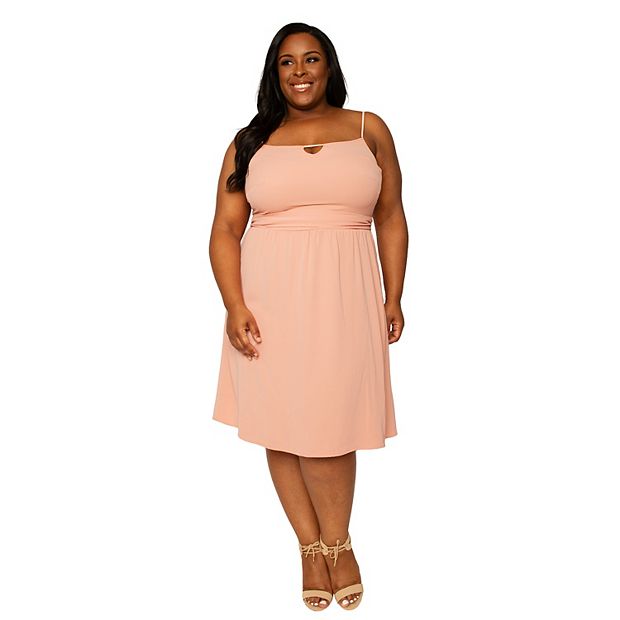 Livia Women s Plus Size Thin Strap Peach Midi Dress