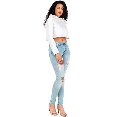 Mayasia Poplin Button Front Skimmer Blouse Chiffon Ruffle