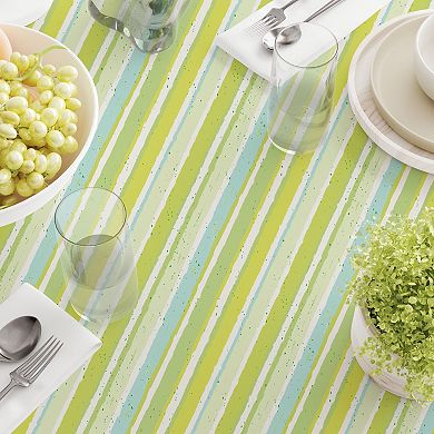 Rectangular Tablecloth, 100% Polyester, 60x120", Green Stripes & Ink Splatter