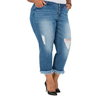 Plus Size Verla Curvy Fit Cropped Frayed Boyfriend Jeans