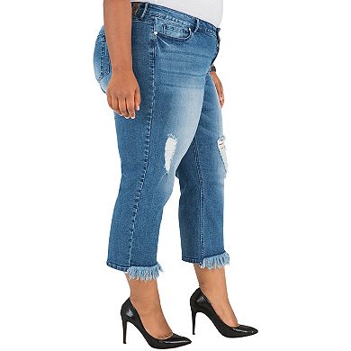 Plus Size Verla Curvy Fit Cropped Frayed Boyfriend Jeans