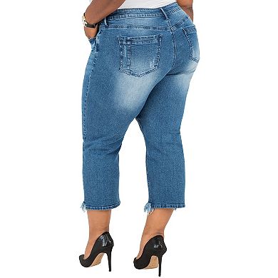 Plus Size Verla Curvy Fit Cropped Frayed Boyfriend Jeans