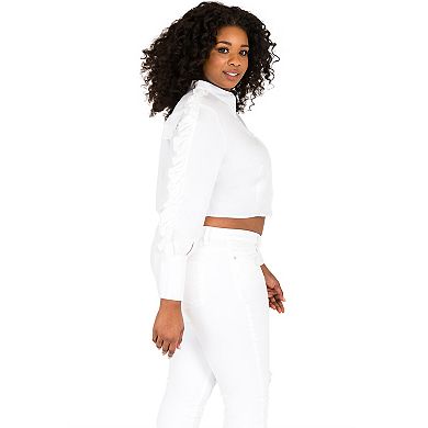 Plus Size Women's Curvy Fit Ruffled Poplin Button-up Shirts