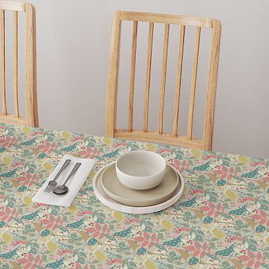 Round Tablecloth, 100% Polyester, 90" Round, Decorated Birds & Flowers