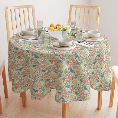 Round Tablecloth, 100% Polyester, 90" Round, Decorated Birds & Flowers