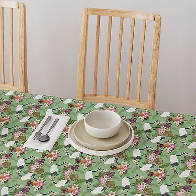Rectangular Tablecloth, 100% Polyester, 60x120", Japanese Crane & Flowers