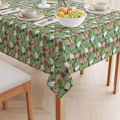 Rectangular Tablecloth, 100% Polyester, 60x120", Japanese Crane & Flowers