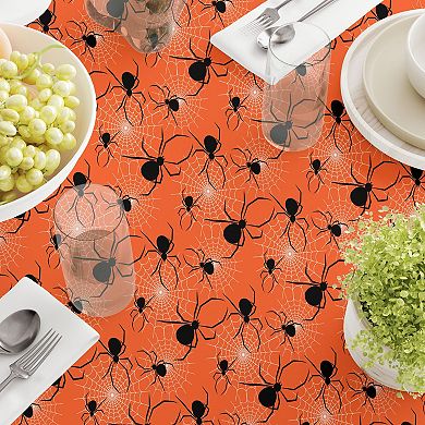 Round Tablecloth, 100% Polyester, 90" Round, Halloween Spiders Web