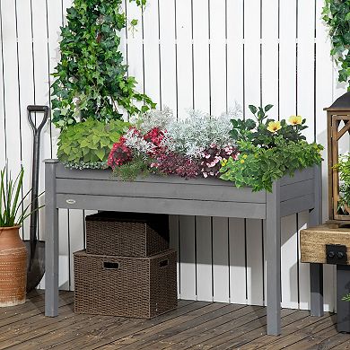 Elevated Natural Garden Plant Stand Outdoor Flower Bed Box Wooden