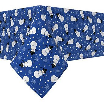 Rectangular Tablecloth, 100% Cotton, 52x84", Snowmen on Blue Background