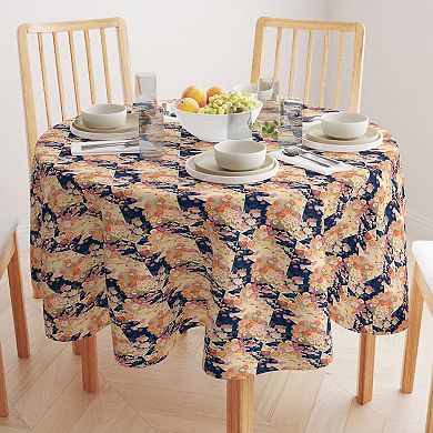Round Tablecloth, 100% Polyester, 90" Round, Japanese Flower Pattern