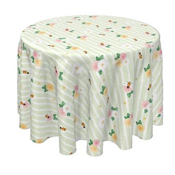 Round Tablecloth, 100% Polyester, 60" Round, Springtime Floral Stripe