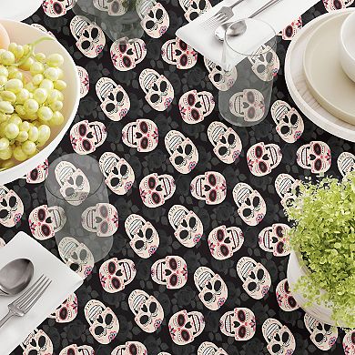 Round Tablecloth, 100% Polyester, 90" Round, Dia De Los Muertes Skulls