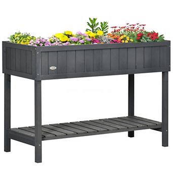 Outsunny Wooden Raised Garden Bed, Elevated Planter Box Stand, Dark Grey