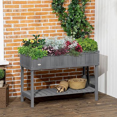 Outsunny Wooden Raised Garden Bed, Elevated Planter Box Stand, Dark Grey