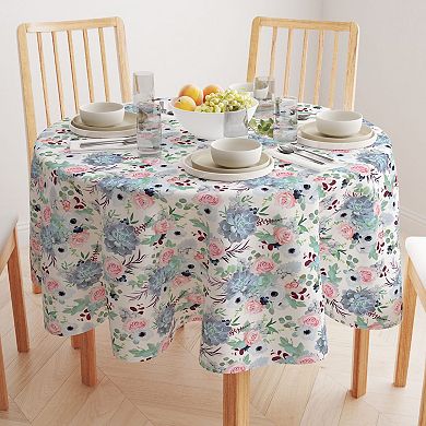 Round Tablecloth, 100% Polyester, 60" Round, Pink Roses & Succulents