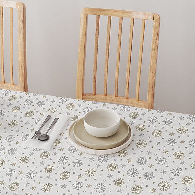 Rectangular Tablecloth, 100% Cotton, 52x104", Gold and Silver Snowflakes