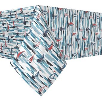 Rectangular Tablecloth, 100% Cotton, 60x120", Brush Stroke Sailboats