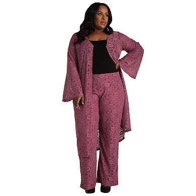 Plus Size Danika Lace Flare Sleeve Longline Duster Jacket