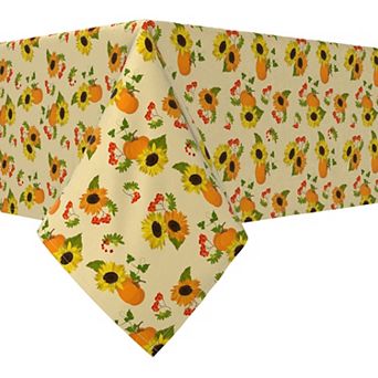 Rectangular Tablecloth, 100% Cotton, 52x84", Autumn Sunflowers with Pumpkins