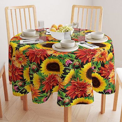 Round Tablecloth, 100% Polyester, 60" Round, Sunflower Garden