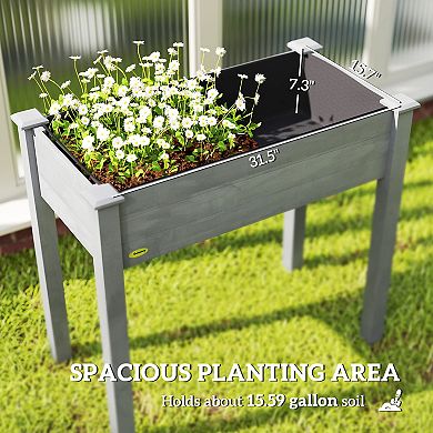 Elevated Natural Garden Plant Stand Outdoor Flower Bed Box Wooden