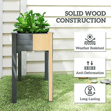 Elevated Natural Garden Plant Stand Outdoor Flower Bed Box Wooden