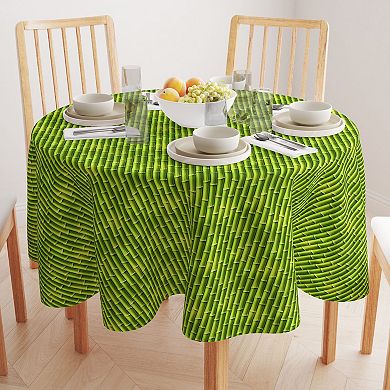 Round Tablecloth, 100% Polyester, 90" Round, Green Bam boo Sticks