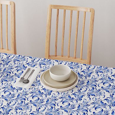 Square Tablecloth, 100% Polyester, 60x60", Blue Traditional Leaves
