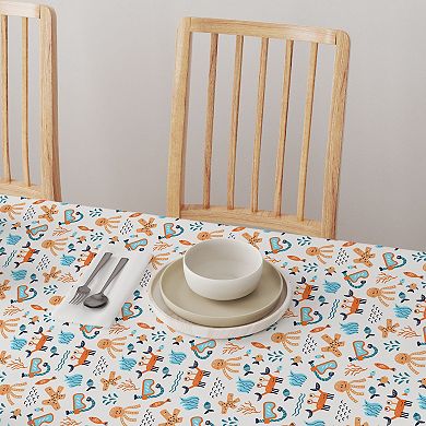 Rectangular Tablecloth, 100% Cotton, 52x84", Hand Drawn Marine Life